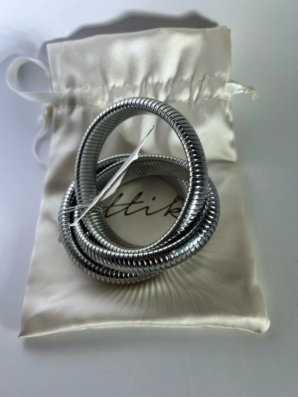 ettika Rhodium Plated Coil Stretch Bracelet in Silver - Picture 7 of 7